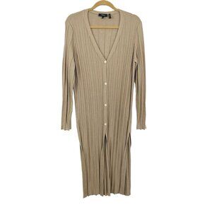 Theory Wide Rib Duster Cardigan Sweater Merino Wool Tan Brown - Size Small